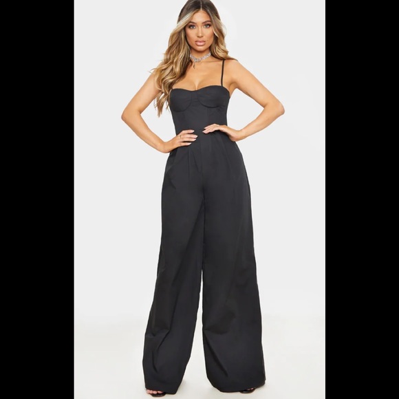 PrettyLittleThing Pants - PrettyLittleThing Black Corset Wide Leg Jumpsuit